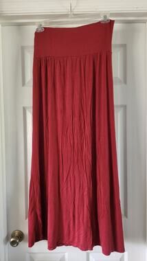 Urban CoCo Women's Fold-Over High Waist Maxi Skirt Large Red Flared Long Wb44